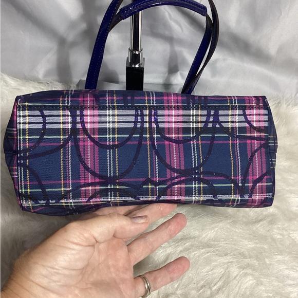 Coach Legacy Blue Plaid Sig C Canvas with Leather Shoulder Bag G1276-F20040 EUC - Picture 6 of 12